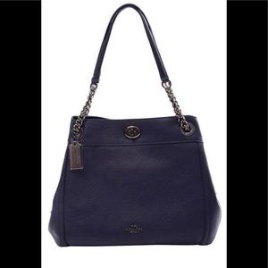 Coach Dark Navy Blue Leather Turnlock Edie Purse